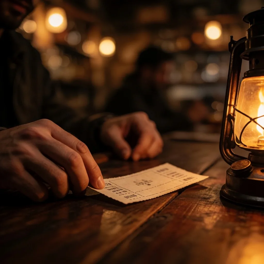 Ambiente de taverna com luz de lanterna