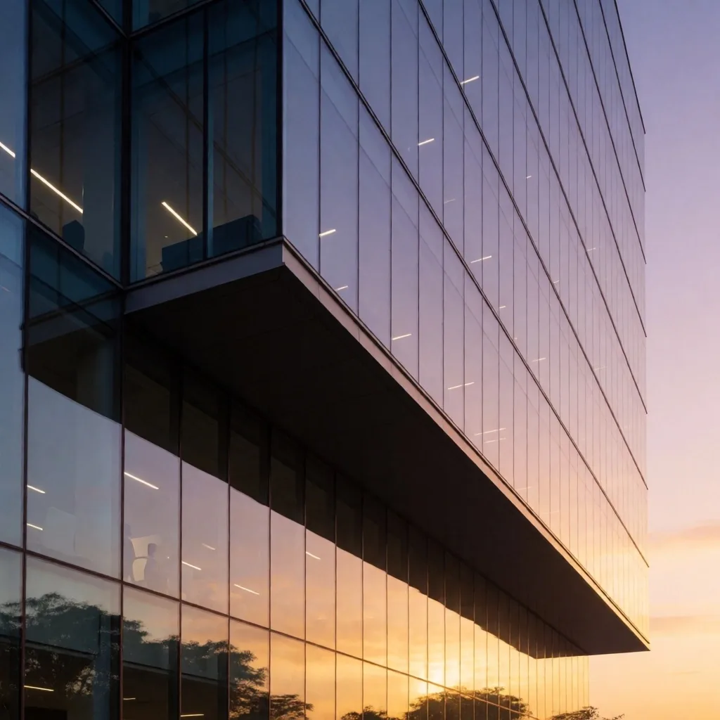 Edifício corporativo no coração financeiro de São Paulo ao entardecer
