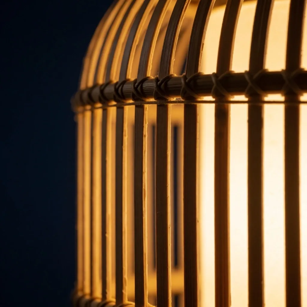 Textura de ripas de bambu com luz quente filtrada